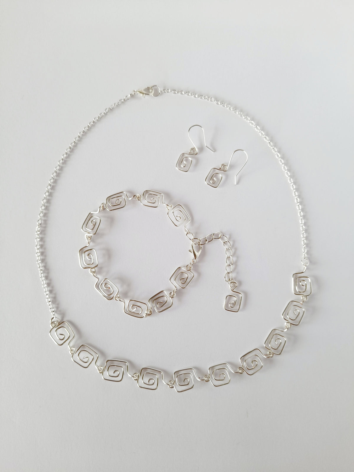 Complete 3-Piece Handcrafted Dainty Square Spiral Jewellery Set