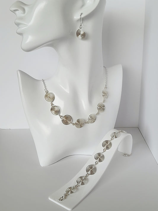 Handcrafted 3-Piece Spiral Jewellery Set (Choice of 4 Wire Finishes)