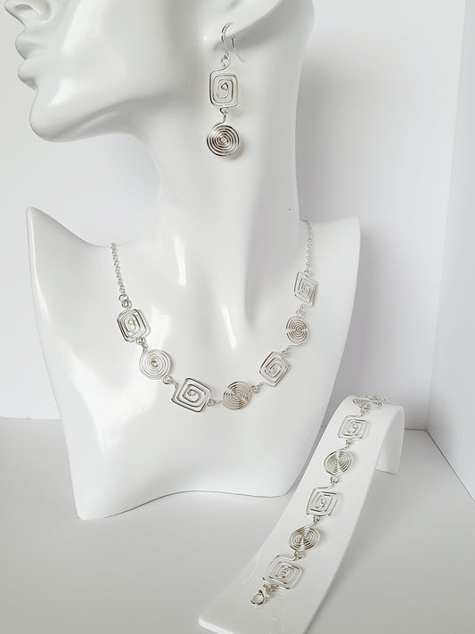 Handcrafted 3-Piece Spiral Jewellery Set (Choice of 4 Wire Finishes)