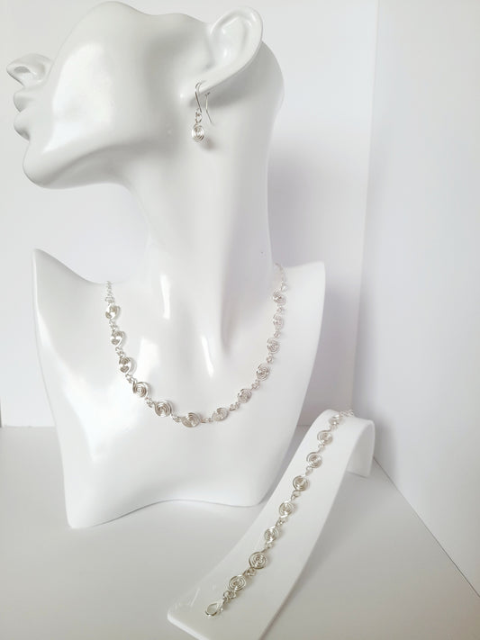 Complete 3-Piece Handcrafted Dainty Spiral Jewellery Set (Choice of  4 Wire Finishes)