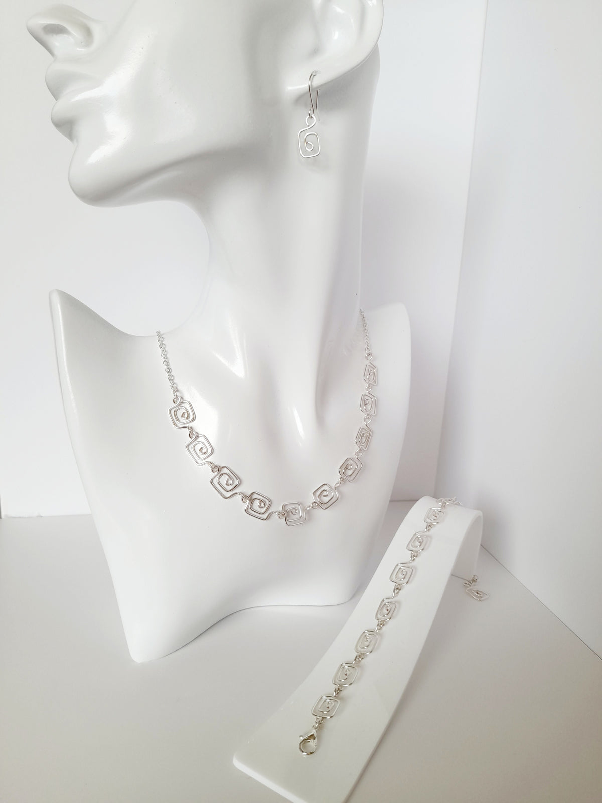 Complete 3-Piece Handcrafted Dainty Square Spiral Jewellery Set