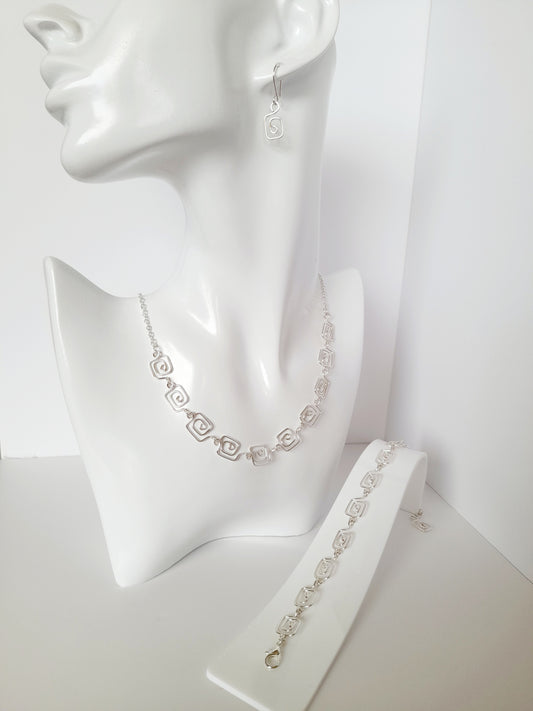 Complete 3-Piece Handcrafted Dainty Square Spiral Jewellery Set