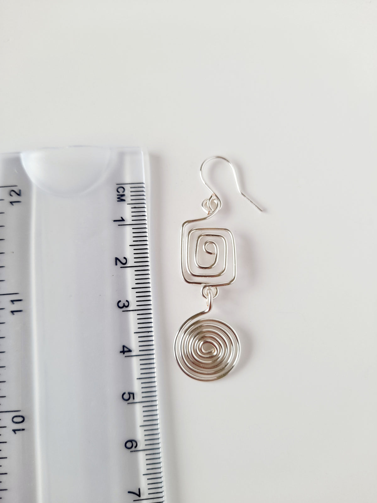 Silver Geometric Double Spiral Drop Earrings