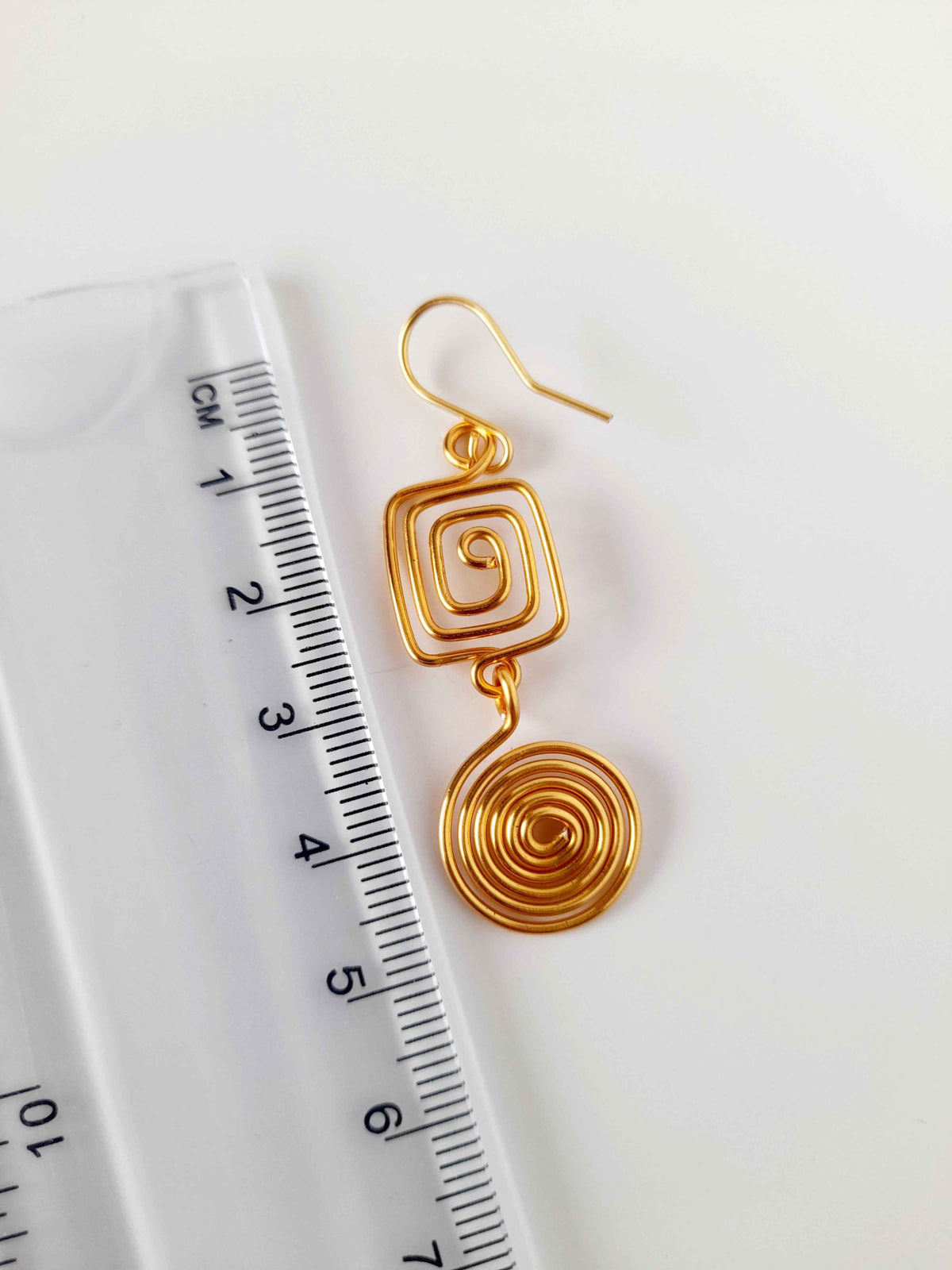 Gold Geometric Double Spiral Drop Earrings