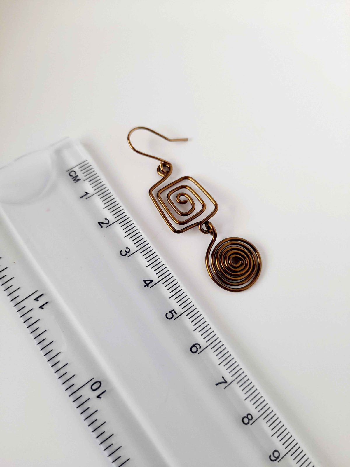 Bronze Geometric Double Spiral Drop Earrings