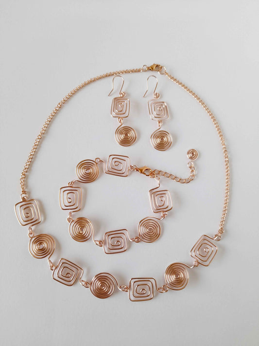 Rose Gold Geometric Double Spiral Drop Earrings
