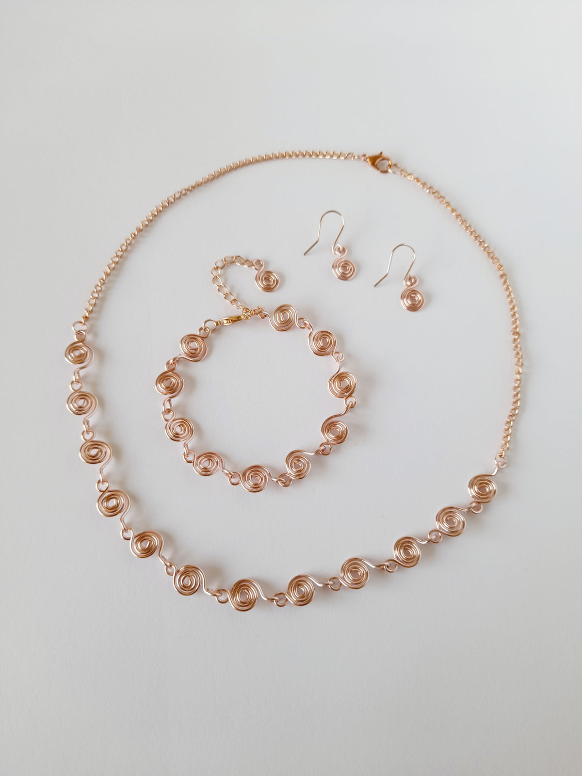 Complete 3-Piece Handcrafted Dainty Spiral Jewellery Set (Choice of  4 Wire Finishes)