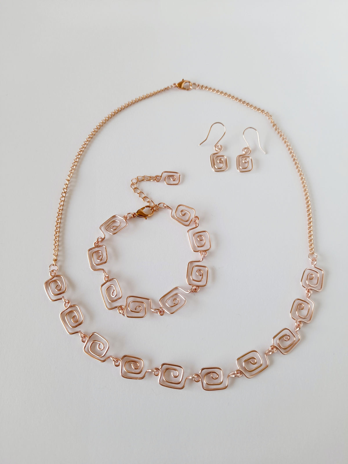 Complete 3-Piece Handcrafted Dainty Square Spiral Jewellery Set