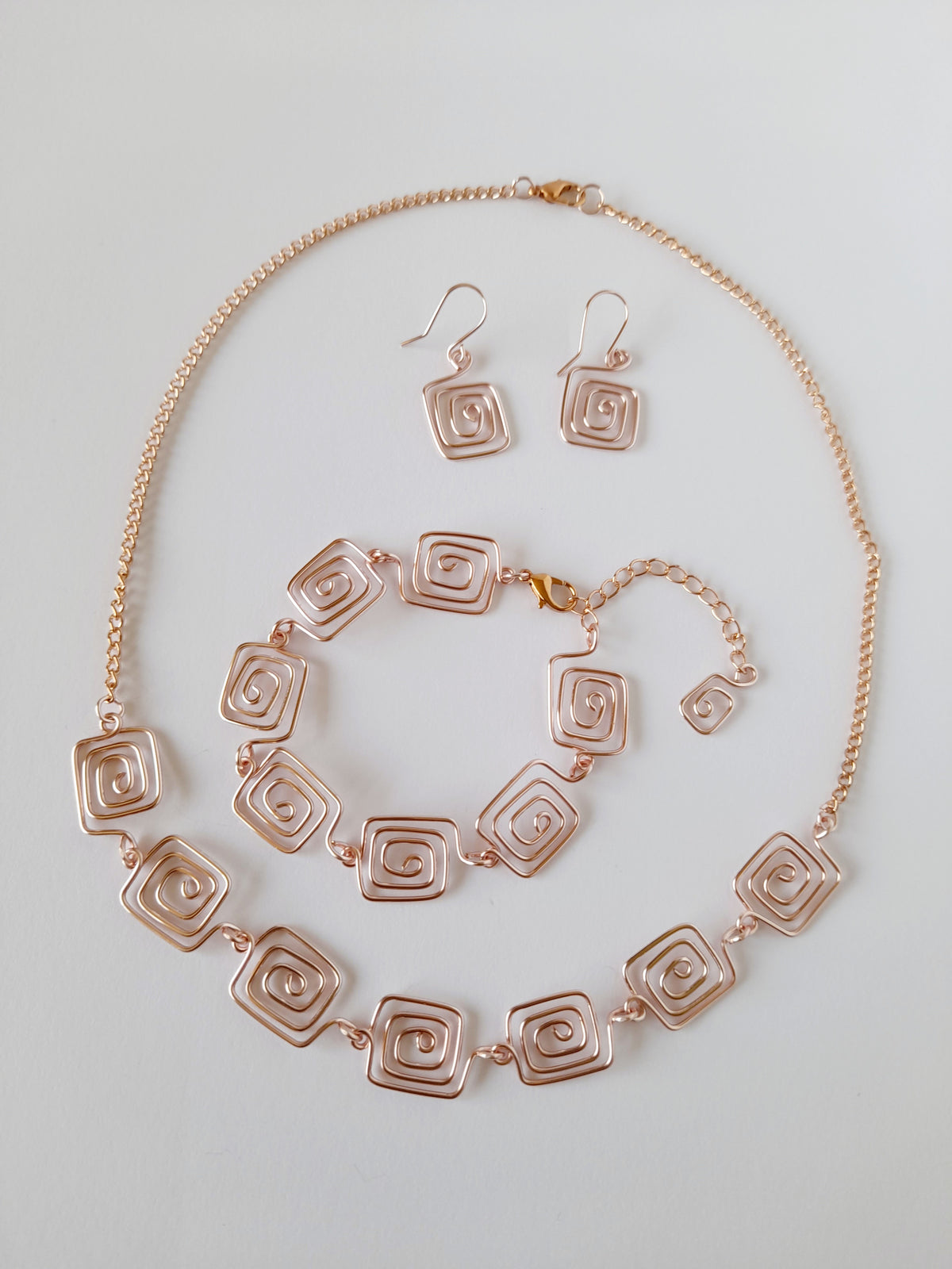 Complete 3-Piece Handcrafted Square Spiral Jewellery Set