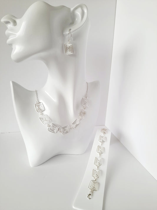 Complete 3-Piece Handcrafted Square Spiral Jewellery Set
