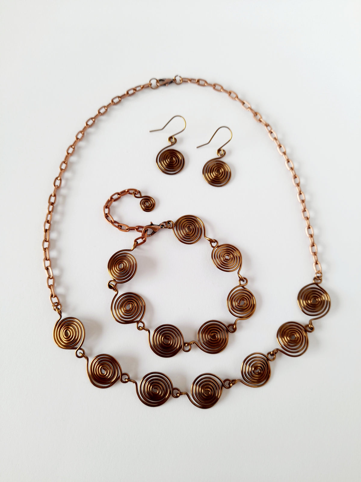 Handcrafted 3-Piece Spiral Jewellery Set (Choice of 4 Wire Finishes)