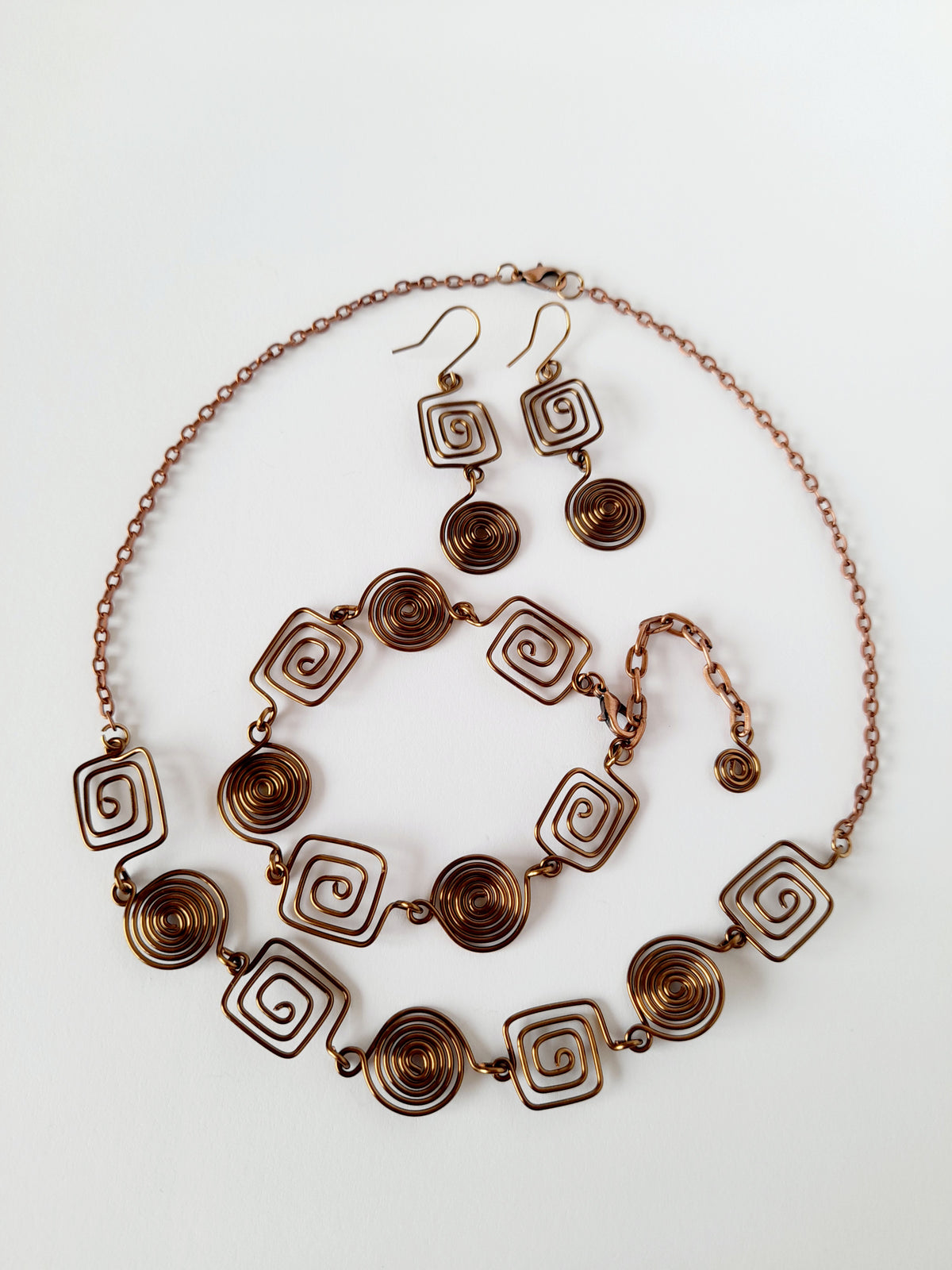 Handcrafted 3-Piece Spiral Jewellery Set (Choice of 4 Wire Finishes)