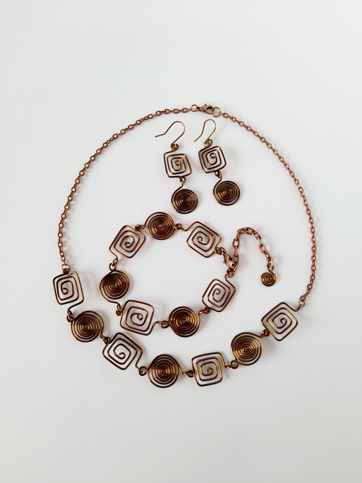 Bronze Geometric Double Spiral Drop Earrings