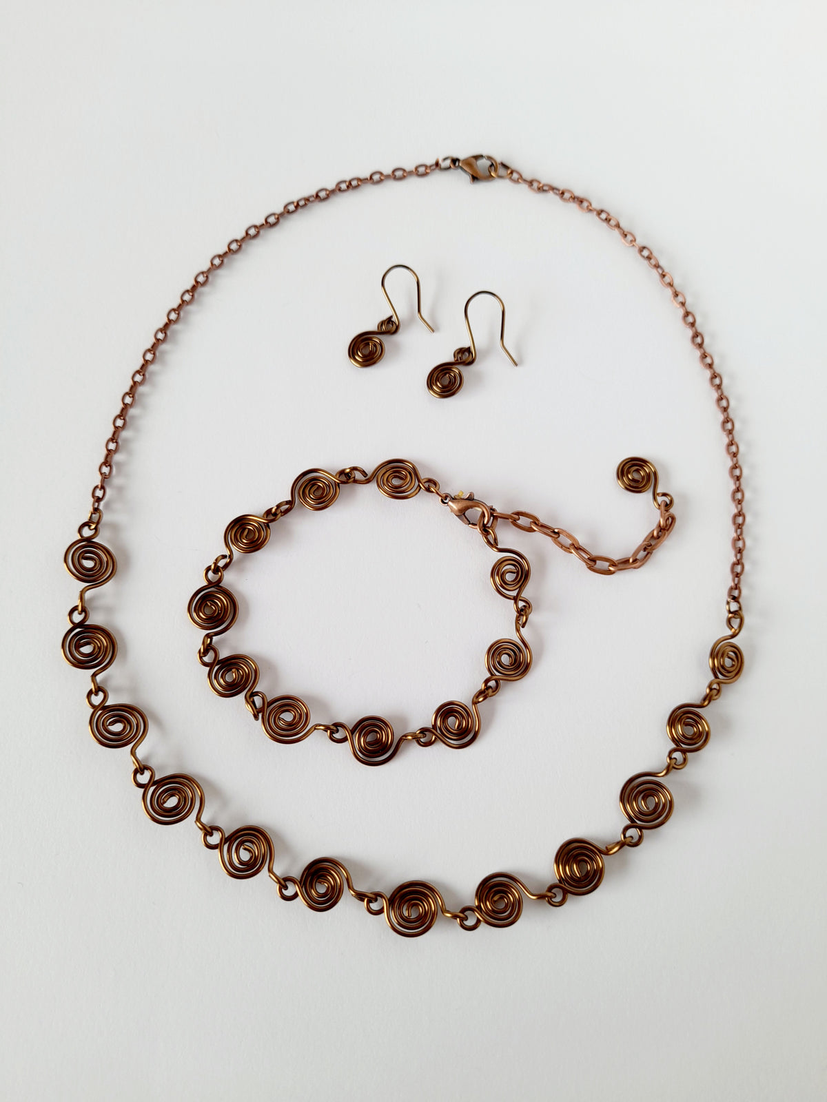 Complete 3-Piece Handcrafted Dainty Spiral Jewellery Set (Choice of  4 Wire Finishes)