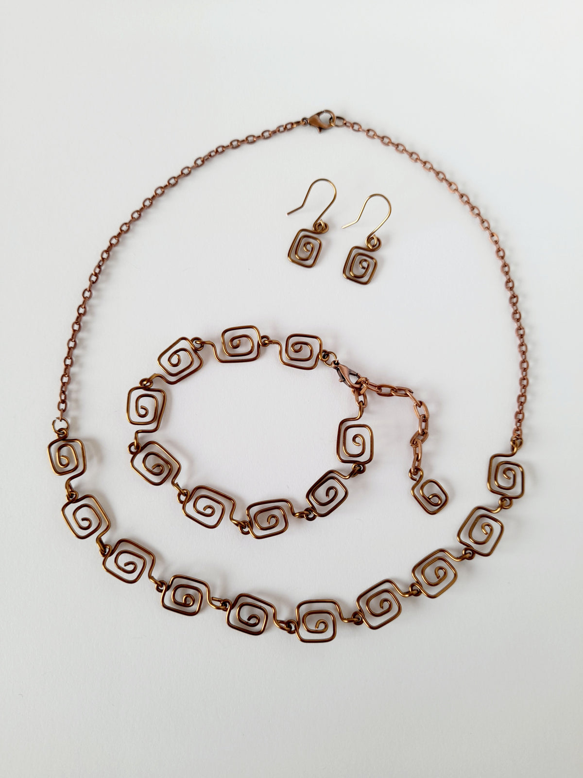 Complete 3-Piece Handcrafted Dainty Square Spiral Jewellery Set