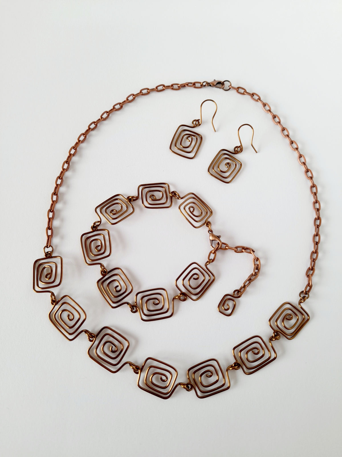 Complete 3-Piece Handcrafted Square Spiral Jewellery Set