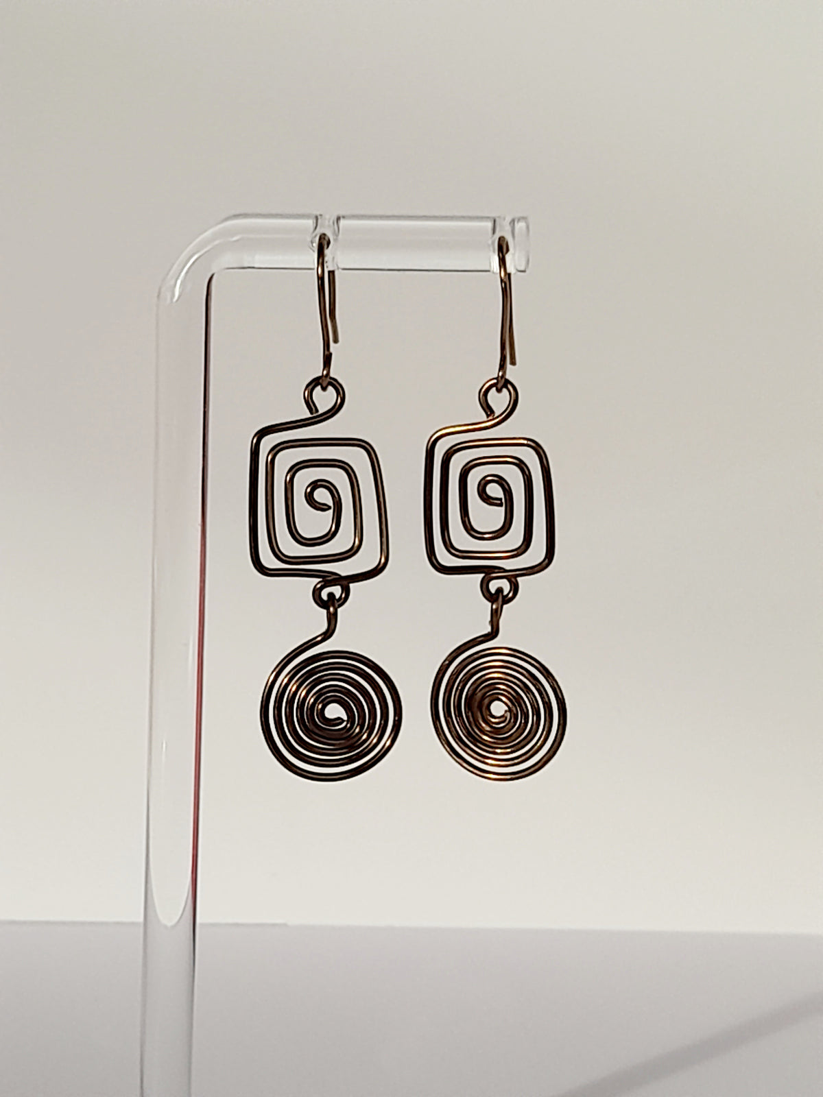 Bronze Geometric Double Spiral Drop Earrings