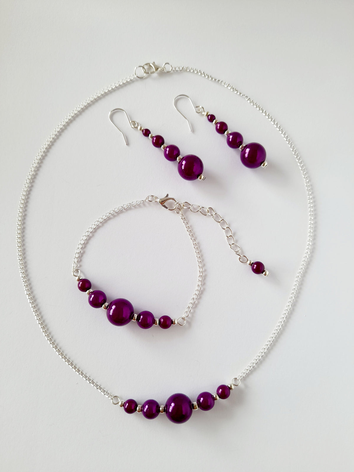 Purple Jewellery Set – Handmade Miracle Bead Necklace, Bracelet & Earrings Set | Gift Boxed | Free UK Delivery
