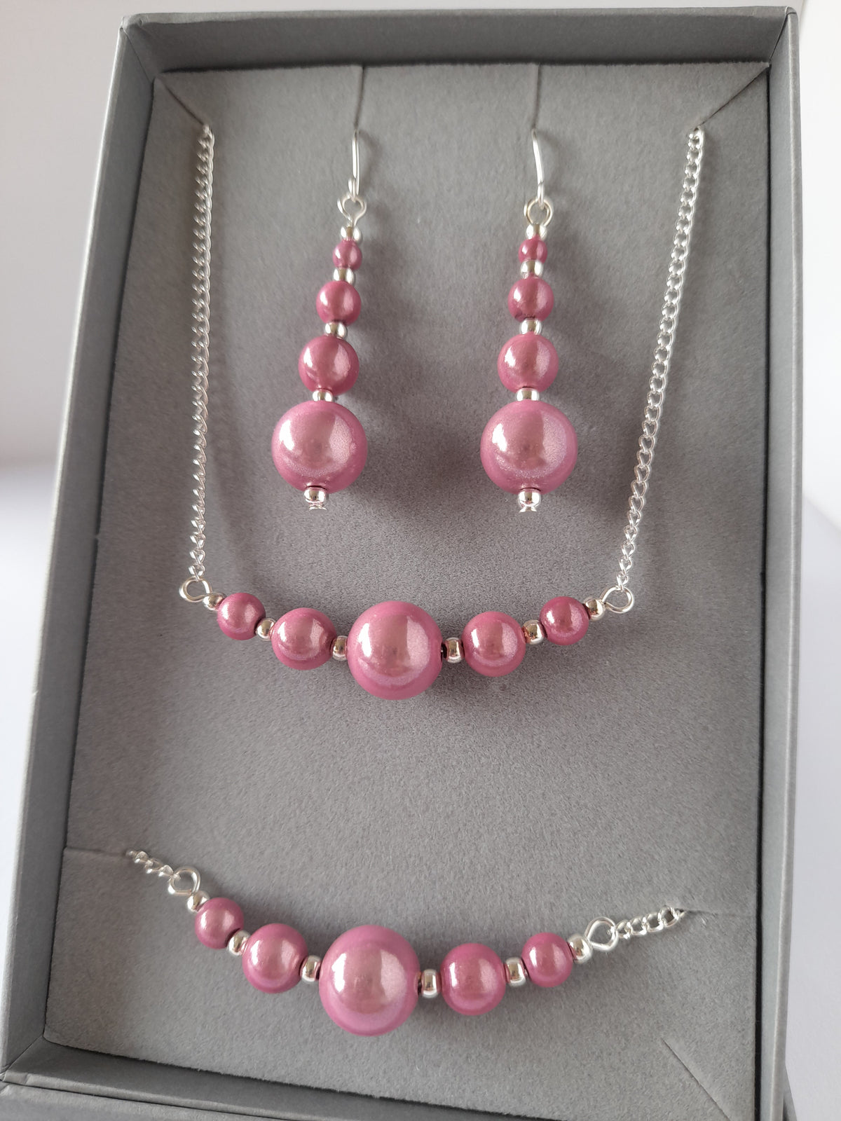 Pale Pink Jewellery Set – Handmade Miracle Bead Necklace, Bracelet & Earrings Set | Gift Boxed | Free UK Delivery