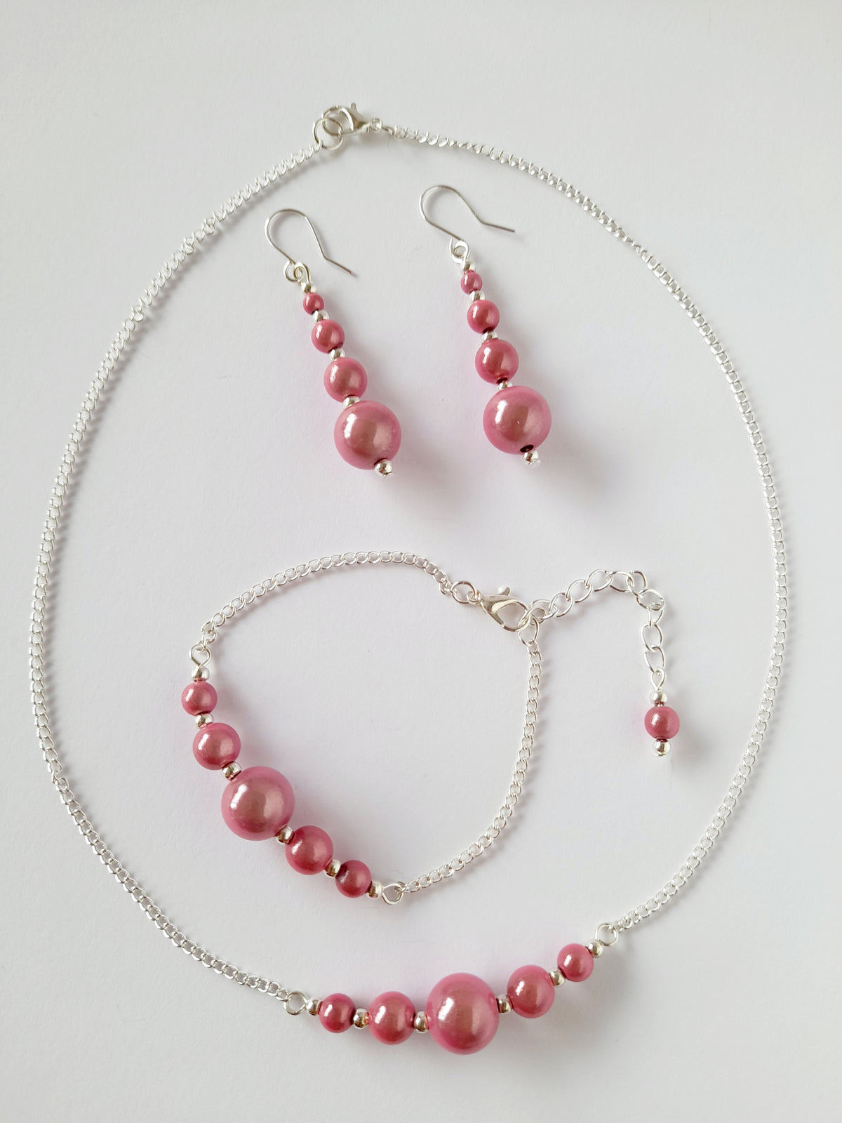 Pale Pink Jewellery Set – Handmade Miracle Bead Necklace, Bracelet & Earrings Set | Gift Boxed | Free UK Delivery