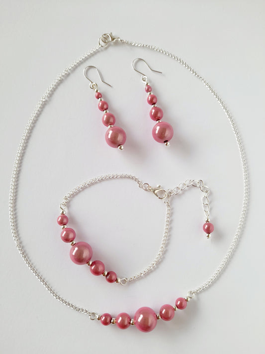 Pale Pink Jewellery Set – Handmade Miracle Bead Necklace, Bracelet & Earrings Set | Gift Boxed | Free UK Delivery