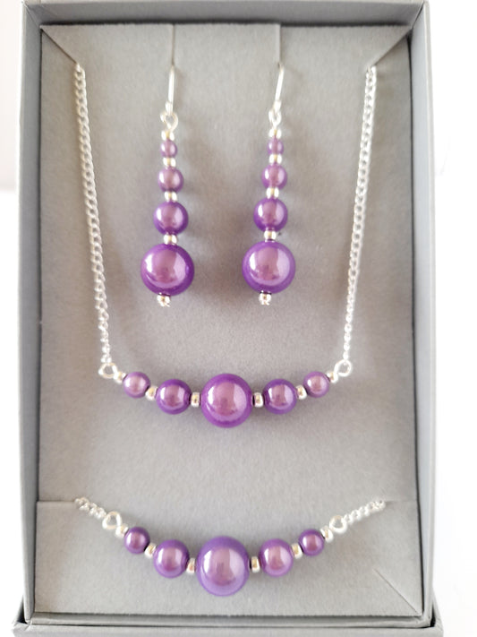 Lilac Jewellery Set – Handmade Miracle Bead Necklace, Bracelet & Earrings Set | Gift Boxed | Free UK Delivery