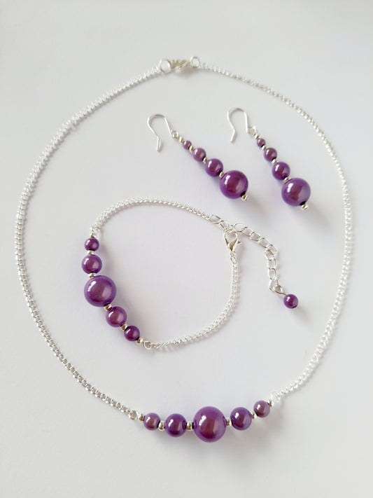 Lilac Jewellery Set – Handmade Miracle Bead Necklace, Bracelet & Earrings Set | Gift Boxed | Free UK Delivery