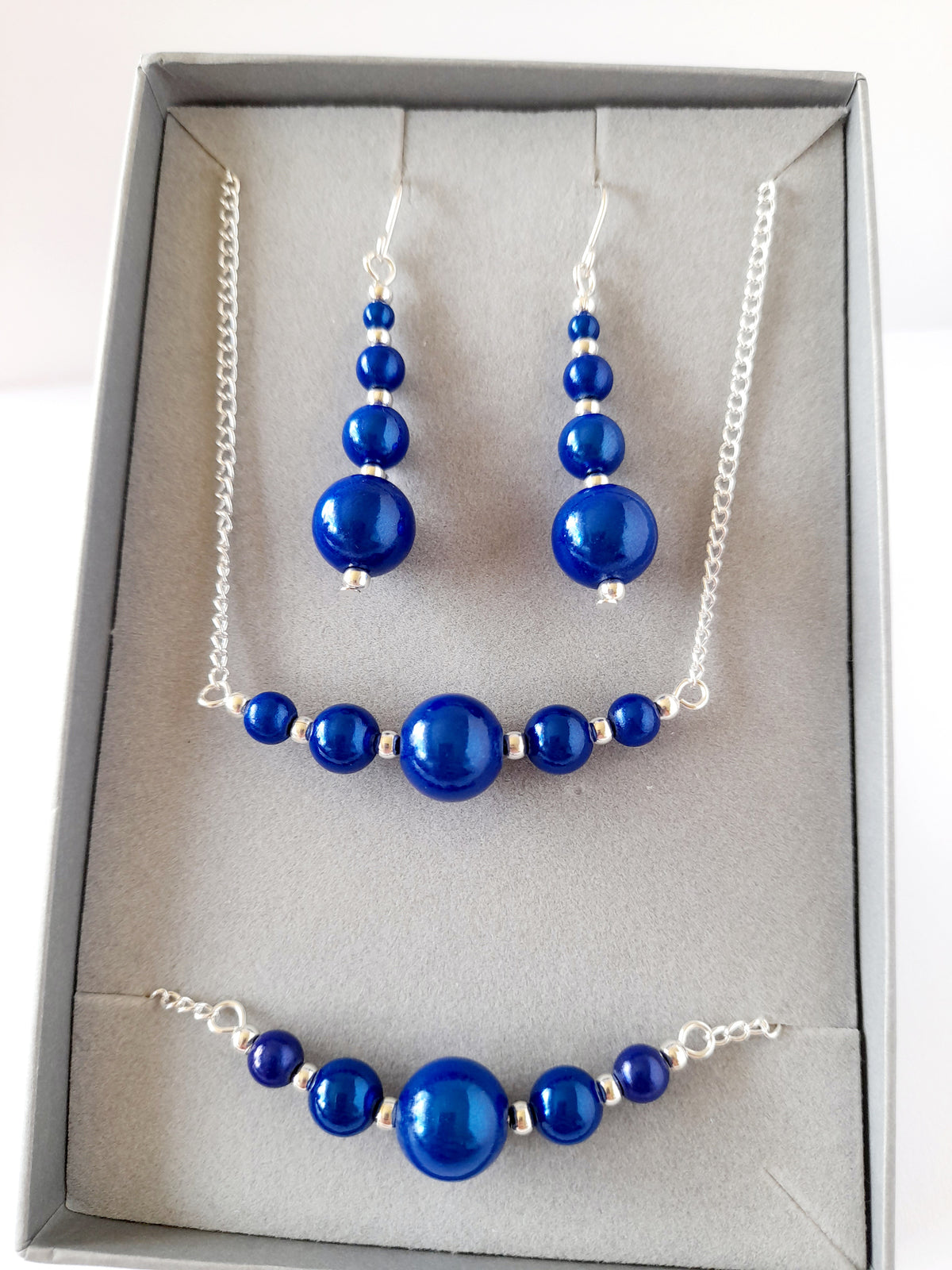 Bright Blue Jewellery Set – Handmade Miracle Bead Necklace, Bracelet & Earrings Set | Gift Boxed | Free UK Delivery