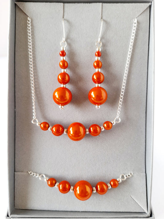 Bright Orange Jewellery Set – Handmade Miracle Bead Necklace, Bracelet & Earrings Set | Gift Boxed | Free UK Delivery