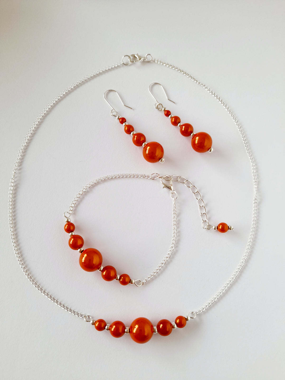 Bright Orange Jewellery Set – Handmade Miracle Bead Necklace, Bracelet & Earrings Set | Gift Boxed | Free UK Delivery