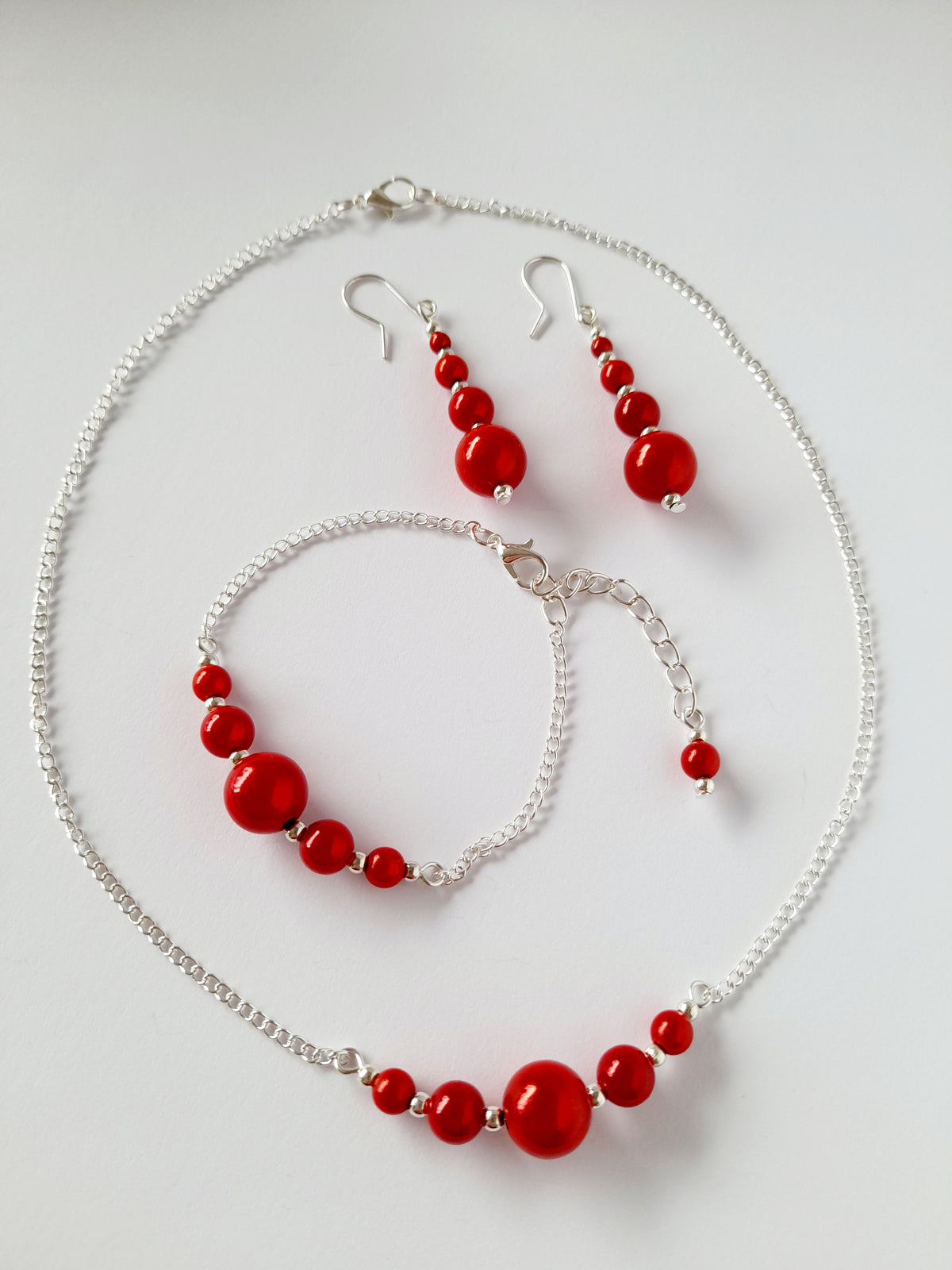 Bright Red Jewellery Set – Handmade Miracle Bead Necklace, Bracelet & Earrings Set | Gift Boxed | Free UK Delivery