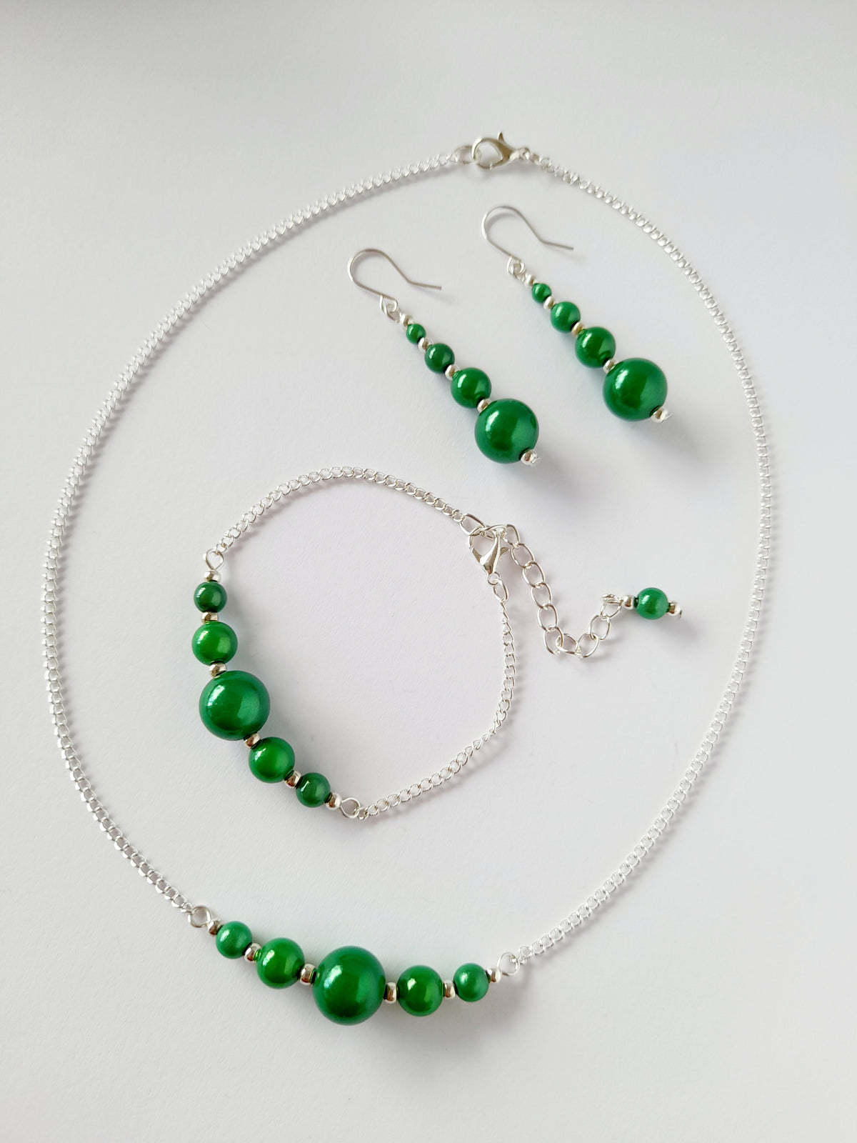 Green Jewellery Set – Handmade Miracle Bead Necklace, Bracelet & Earrings Set | Gift Boxed | Free UK Delivery