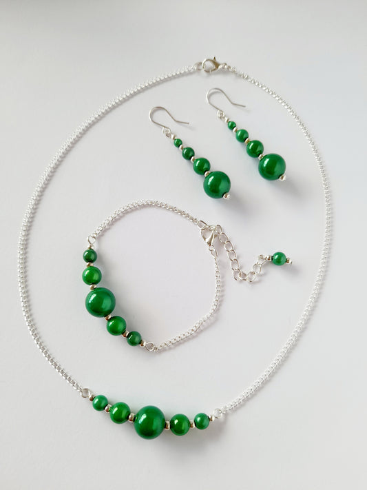 Green Jewellery Set – Handmade Miracle Bead Necklace, Bracelet & Earrings Set | Gift Boxed | Free UK Delivery