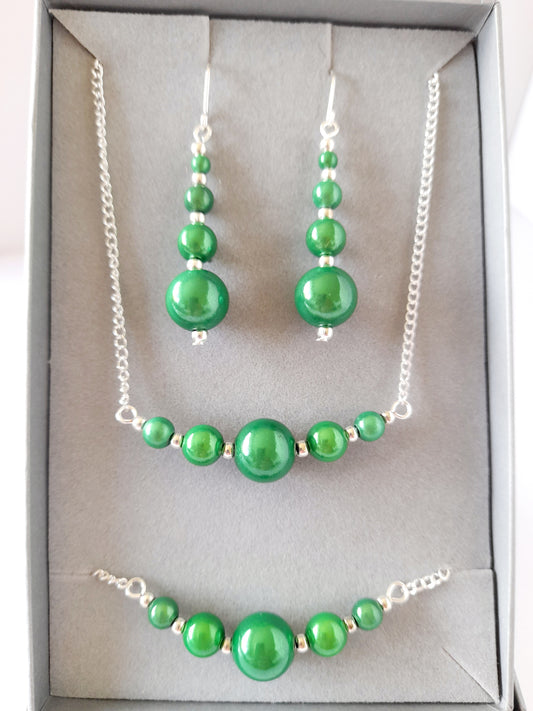 Green Jewellery Set – Handmade Miracle Bead Necklace, Bracelet & Earrings Set | Gift Boxed | Free UK Delivery