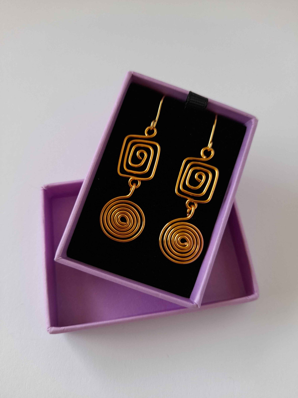 Gold Geometric Double Spiral Drop Earrings