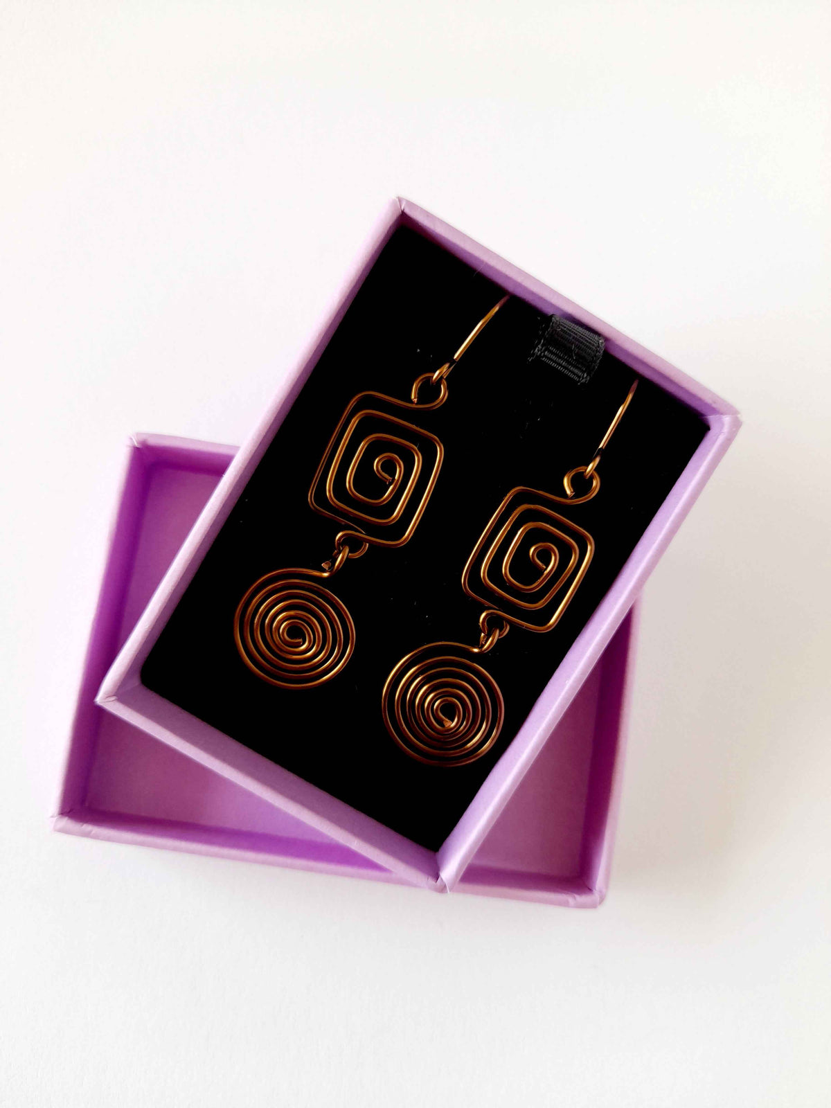 Bronze Geometric Double Spiral Drop Earrings