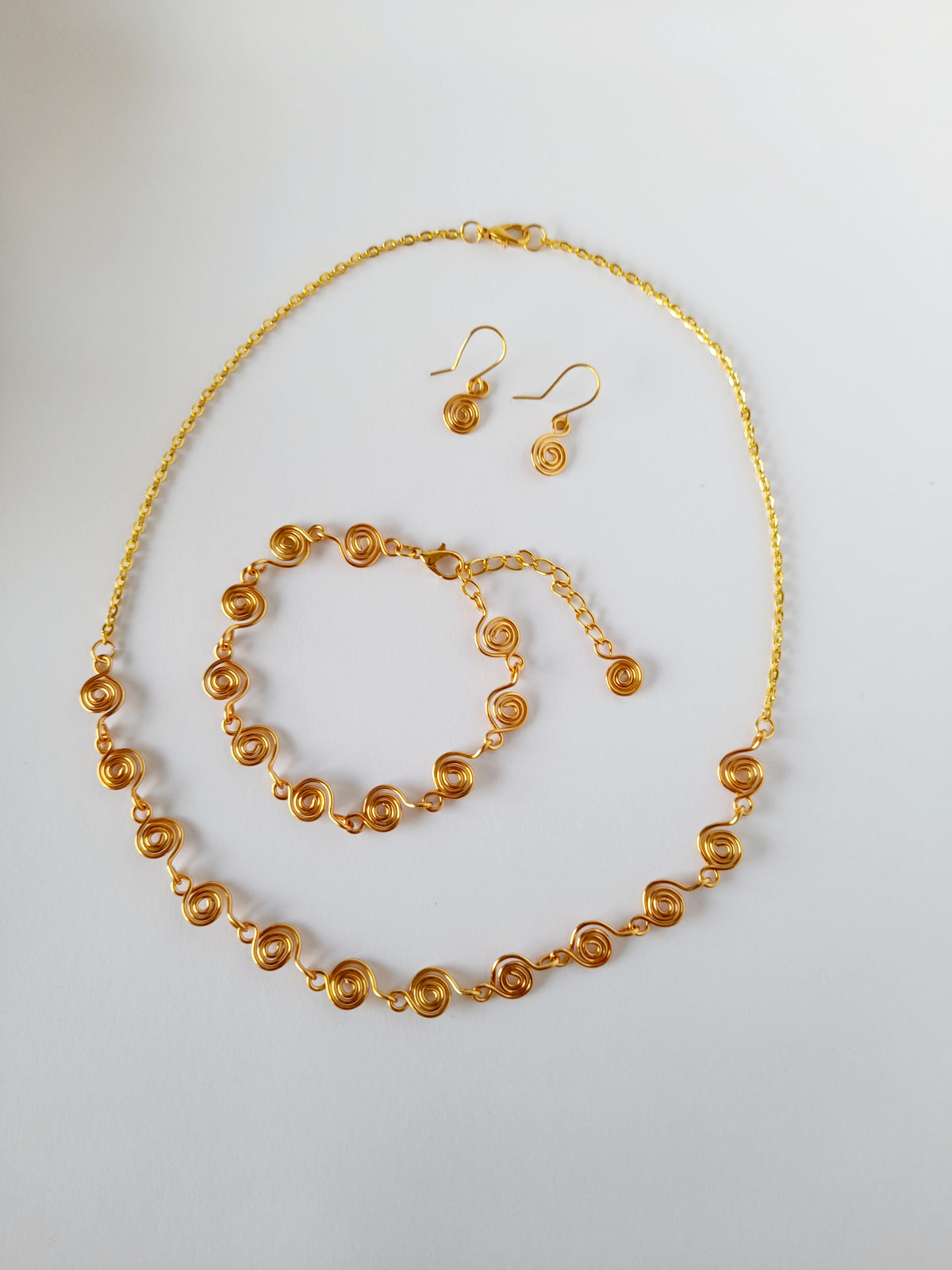 Complete 3-Piece Handcrafted Dainty Spiral Jewellery Set (Choice of  4 Wire Finishes)