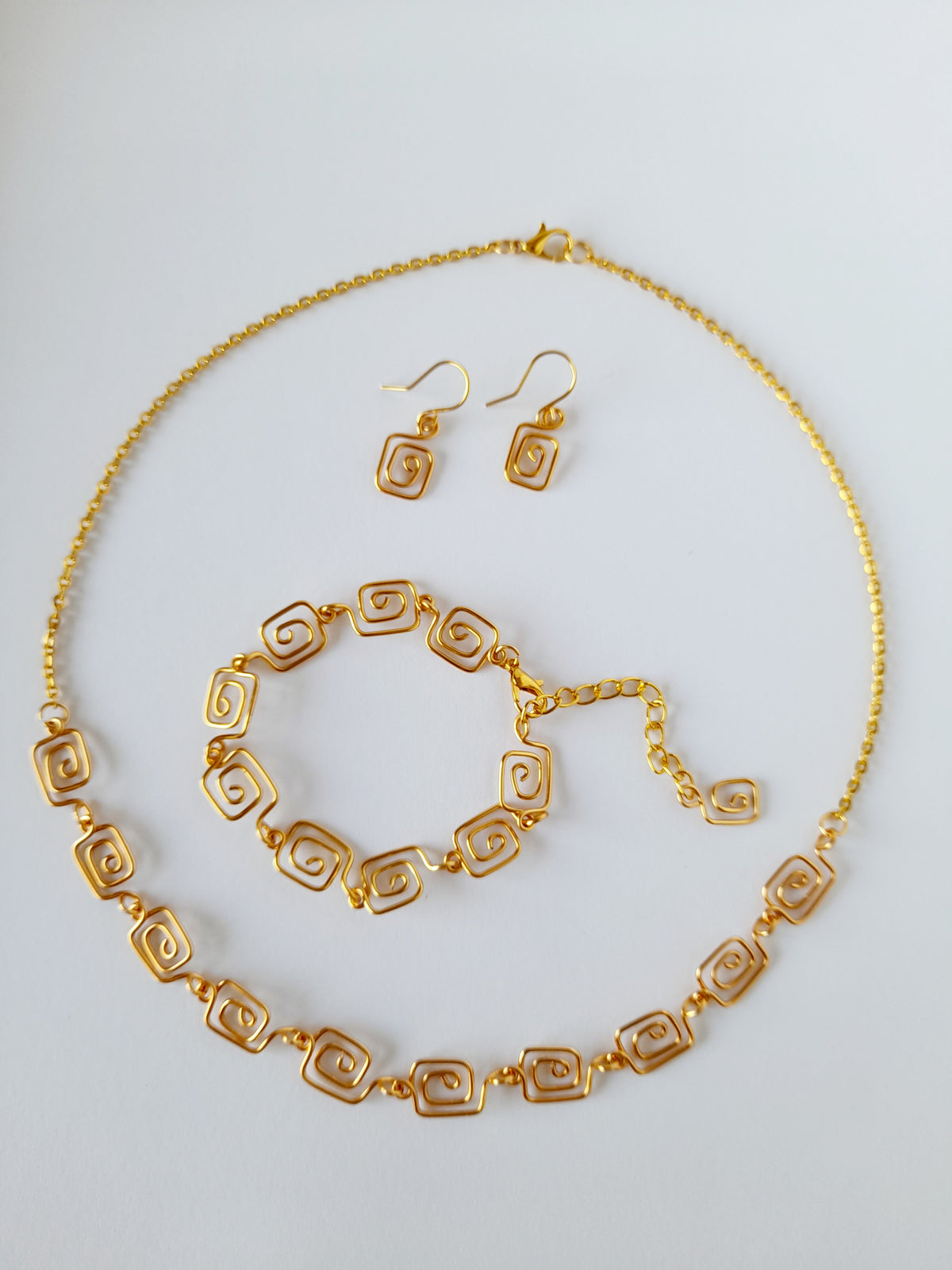 Complete 3-Piece Handcrafted Dainty Square Spiral Jewellery Set