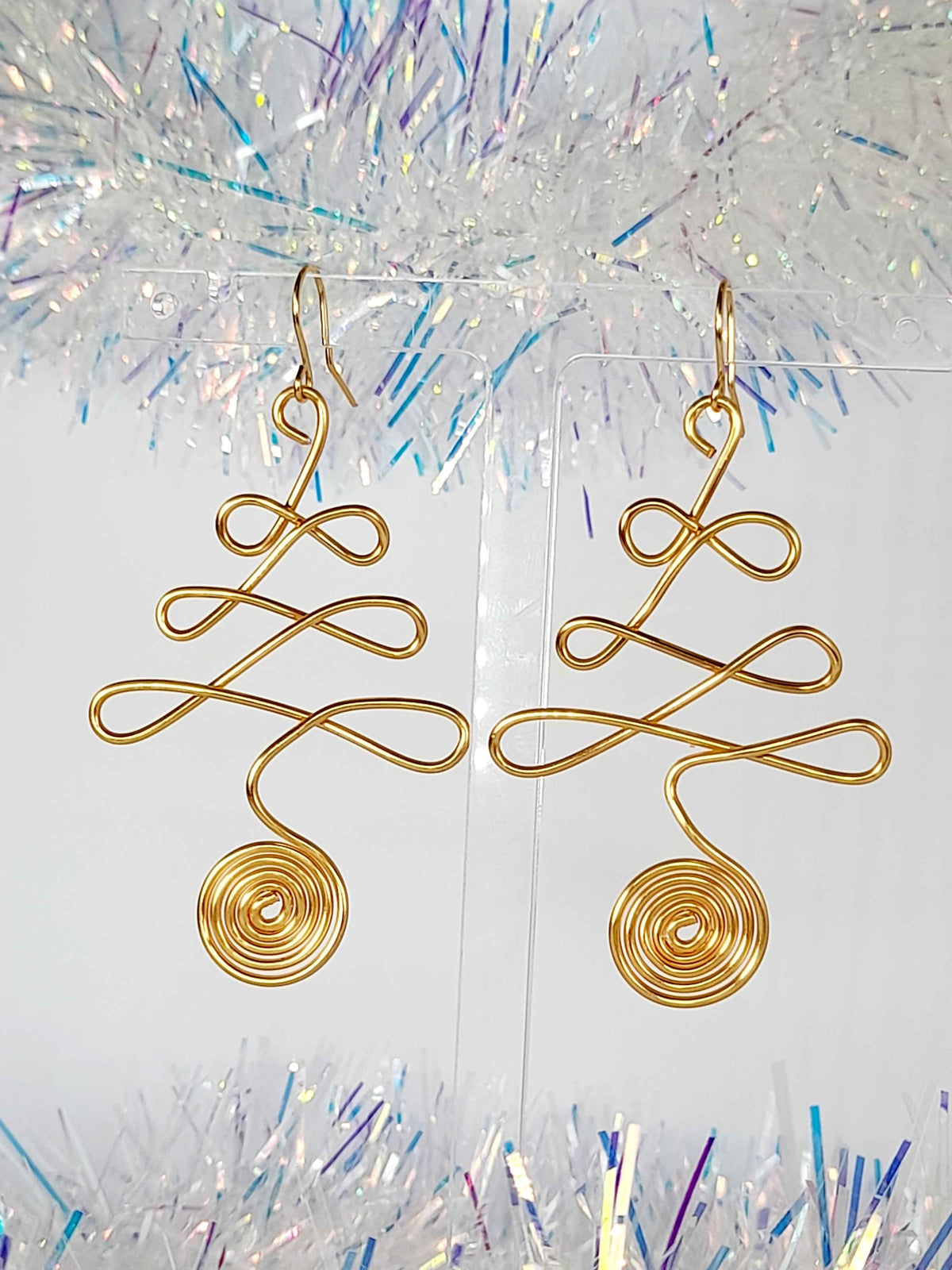 Gold Wire Wrapped Christmas Tree Earrings
