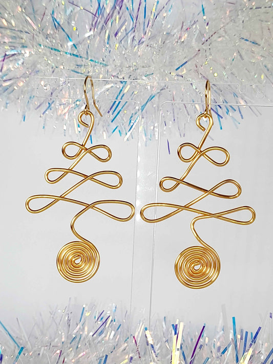 Gold Wire Wrapped Christmas Tree Jewellery Set