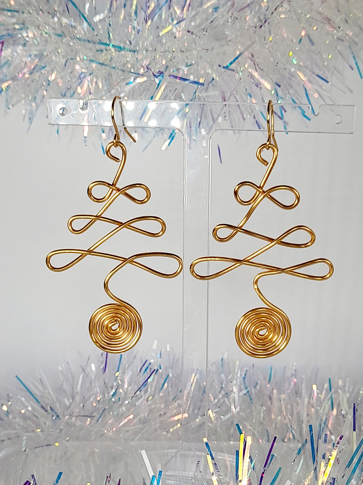 Gold Wire Wrapped Christmas Tree Earrings - Just My Jewellery Shop