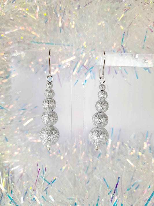 Christmas Silver Sparkly Drop Earrings with Graduated Bead Stack