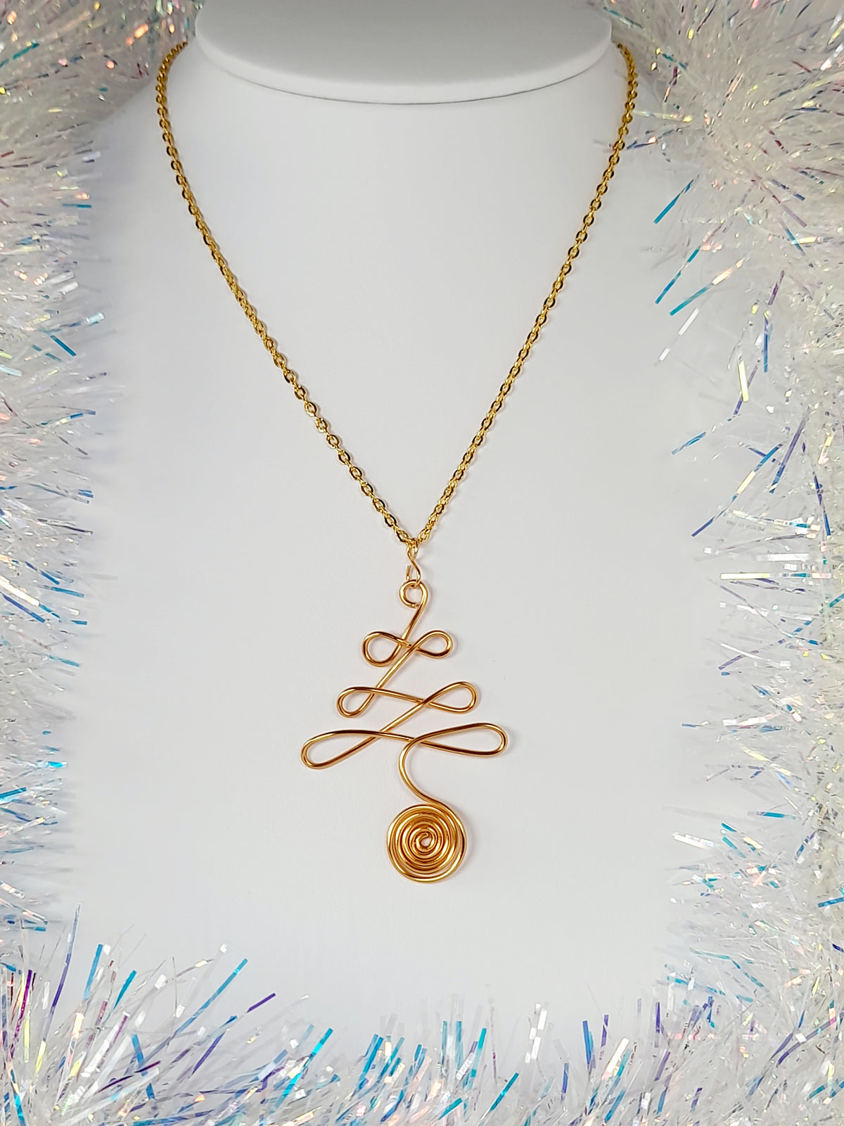 Gold Wire Wrapped Christmas Tree Earrings - Just My Jewellery Shop