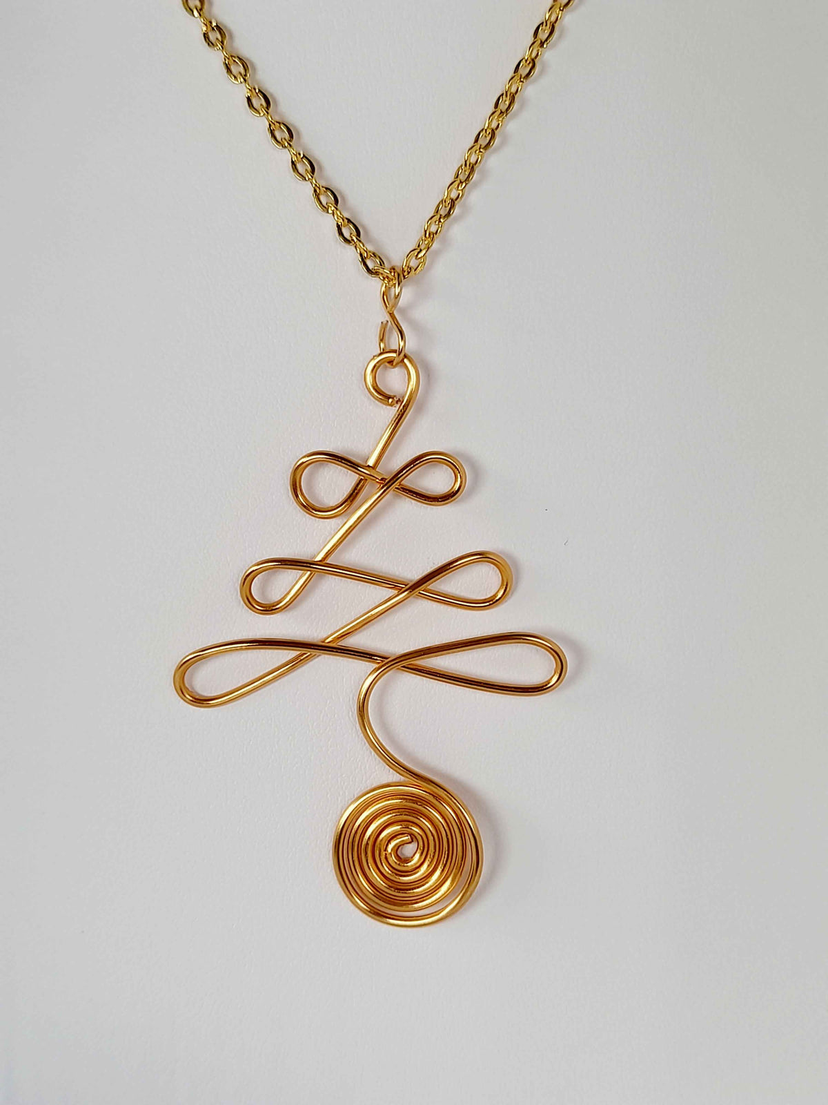 Gold Wire Wrapped Christmas Tree Necklace