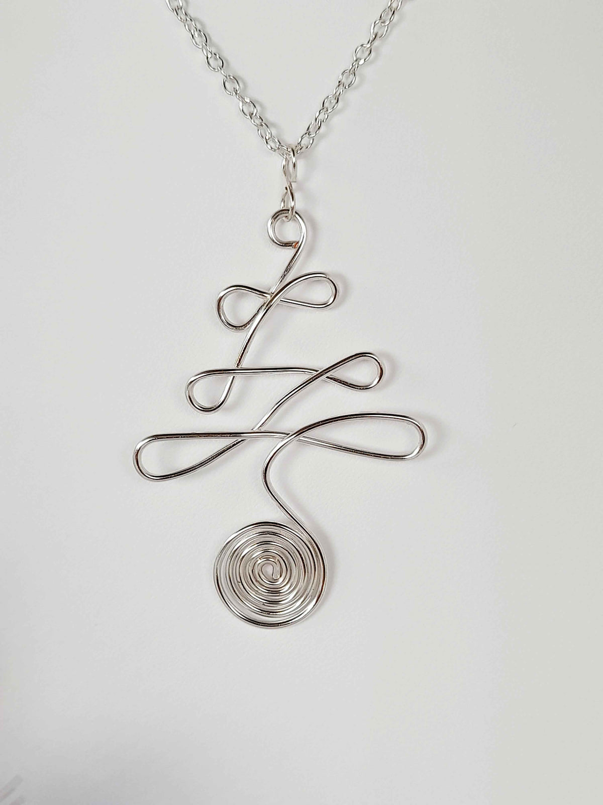 Silver Wire Wrapped Christmas Tree Necklace