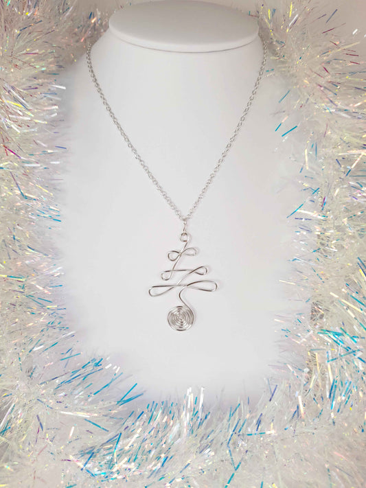 Silver Wire Wrapped Christmas Tree Necklace