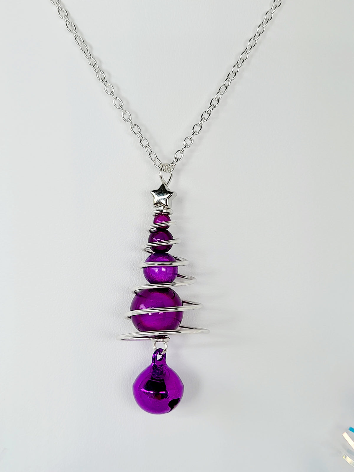 Purple Miracle Bead Christmas Tree Necklace with Purple Jingle Bell - Just My Jewellery Shop