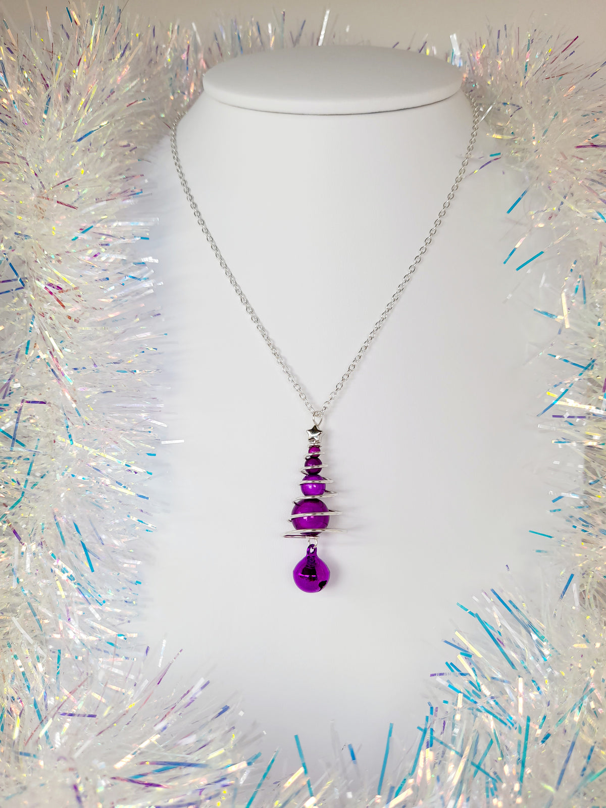 Purple Miracle Bead Christmas Tree Jewellery Set with Purple Jingle Bell - Just My Jewellery Shop