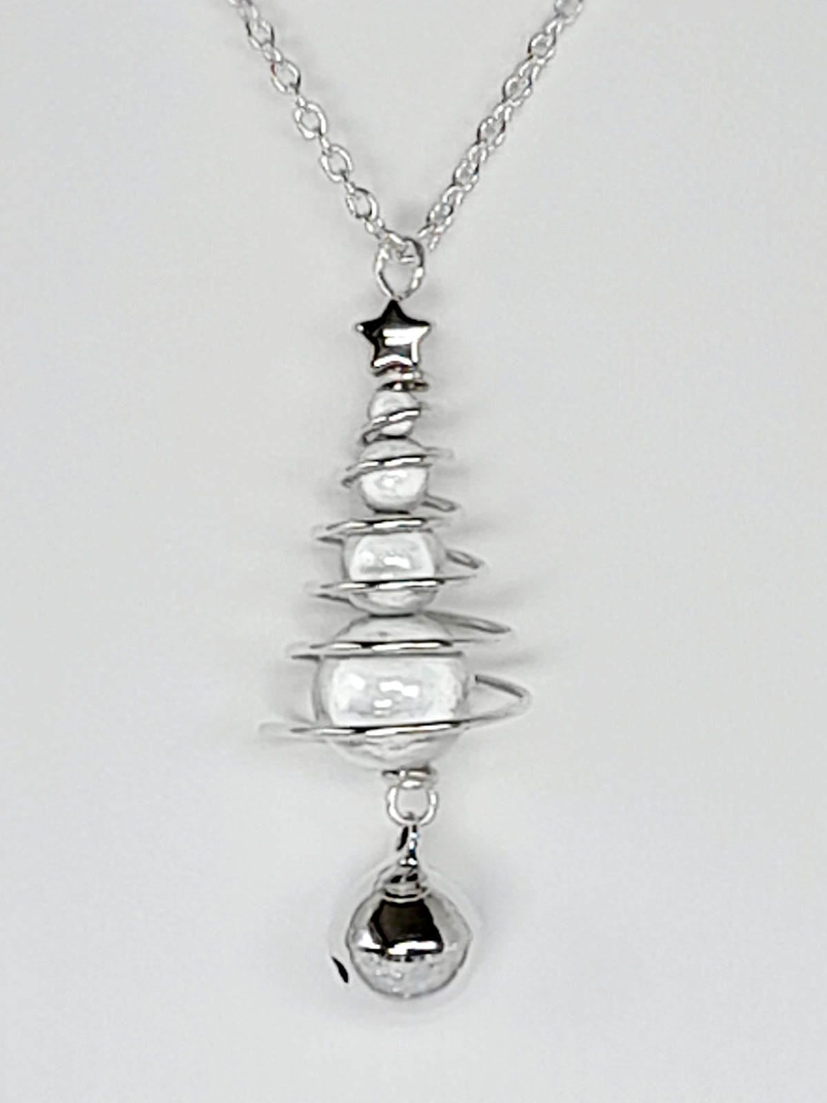Silver Miracle Bead Christmas Tree Necklace with Jingle Bell - Just My Jewellery Shop