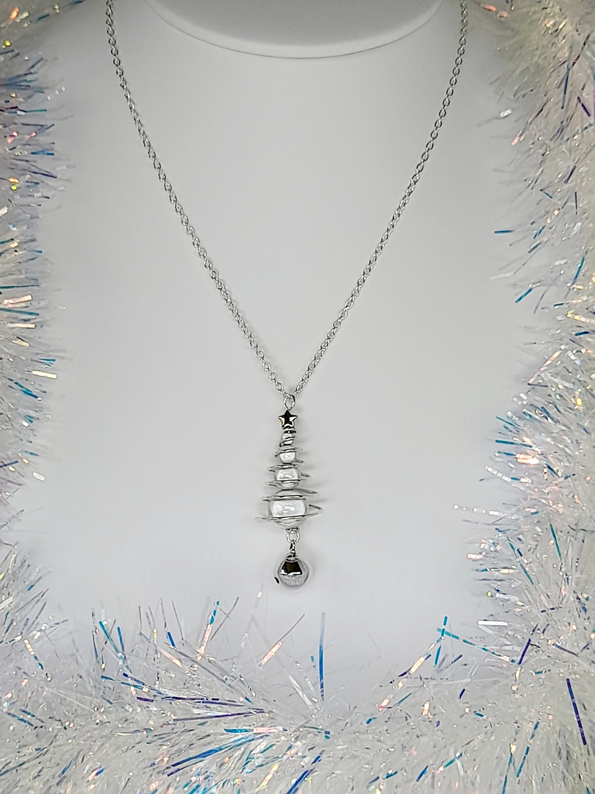 Silver Miracle Bead Christmas Tree Necklace with Jingle Bell - Just My Jewellery Shop